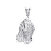 Silver Cubic Zirconia Large Praying Hands Pendant