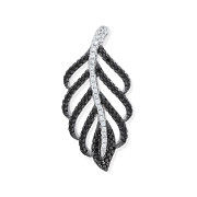 Silver Black & Clear Cubic Zirconia Leaf Drop Pendant