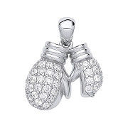 Silver Cubic Zirconia Boxing Gloves Drop Pendant