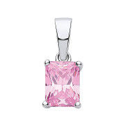 Silver PINK Cubic Zirconia Emerald Cut Pendant