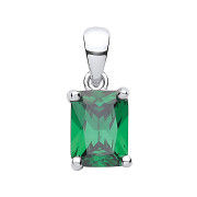 Silver GREEN Cubic Zirconia Emerald Cut Pendant