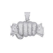 Silver Fist Full of Cash CZ Hollow Pendant