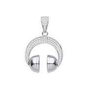 Silver Headphones Cubic Zirconia Pendant