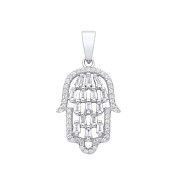 Silver Hamsa Cubic Zirconia Pendant