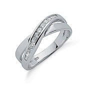 Silver Cross Over Cubic Zirconia Ring