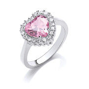 Silver Pink Cz Heart Cluster Ring