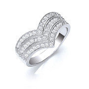 Silver Pave Set Cubic Zirconia Triple Wishbone Ring