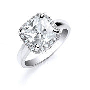 Silver Asscher Cut with Cubic Zirconia Surrounding Ring