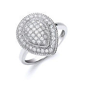Silver Cluster Teardrop Shape Cubic Zirconia Ring