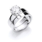 Silver Cubic Zirconia Solitaire Bridal Set Rings