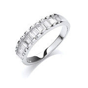 Silver 10 Baguettes Cubic Zirconia Half ET Ring