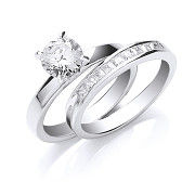 Silver Bridal Solitaire & P/C CZs Set Rings