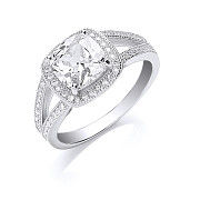 Silver Square Cubic Zirconia Split Shank Ring