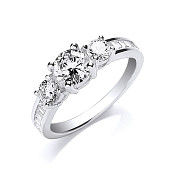 Silver Trilogy Rd. Brilliant with Baguettes on Shoulder Ring