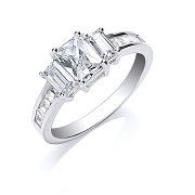 Silver Trilogy with Baguettes Cubic Zirconia & on Shoulder Ring