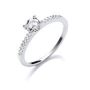 Silver Solitare With Cubic Zirconia Shoulder Ring