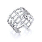 Silver Open Rectangular Designs Cubic Zirconia Ring