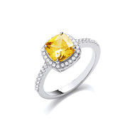 Silver Yellow CZ Ring