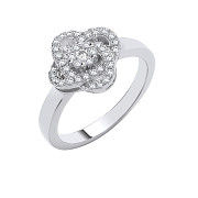 Silver Rose Flower Cubic Zirconia Ring