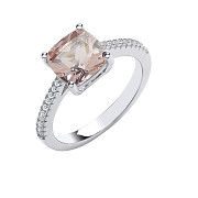 Silver Solitaire Synthetic Morganite & Cubic Zirconia Shoulder Ring