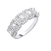 Silver 5 Emerald Cut CZs Halo Ring