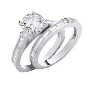 Silver Round & Baguette 8mm Centre Cubic Zirconia Bridal Set Rings