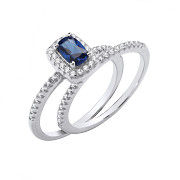 Silver Bridal Blue Cubic Zirconia Half ET Rings