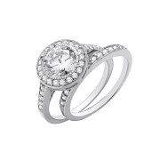 Silver Bridal Set Halo CZ Half ET Rings