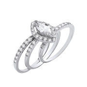 Silver Bridal Set Marquise Halo Cubic Zirconia Half ET 3 Rings