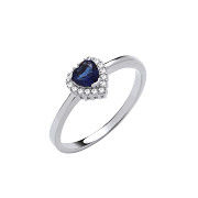 Silver Blue Cubic Zirconia Heart Ring
