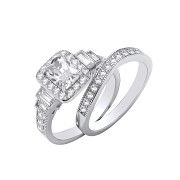 Silver Emerald Centre Cubic Zirconia Fancy Bridal Set Rings