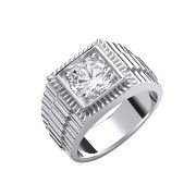 Silver Square Top with Round Cubic Zirconia Gents Ring