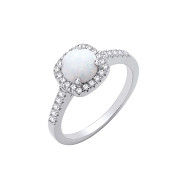 Silver Opal & CZ Halo Style Ring