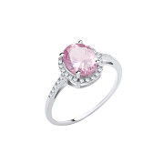 Silver Pink Oval CZ Engagement Ring