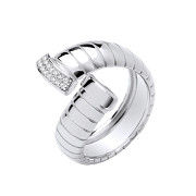Silver Ribbed Cross-Over Cubic Zirconia Ring
