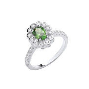 Silver Green Oval CZ Halo Ring
