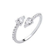 Silver Cross-Over Pear Shape CZs Ring