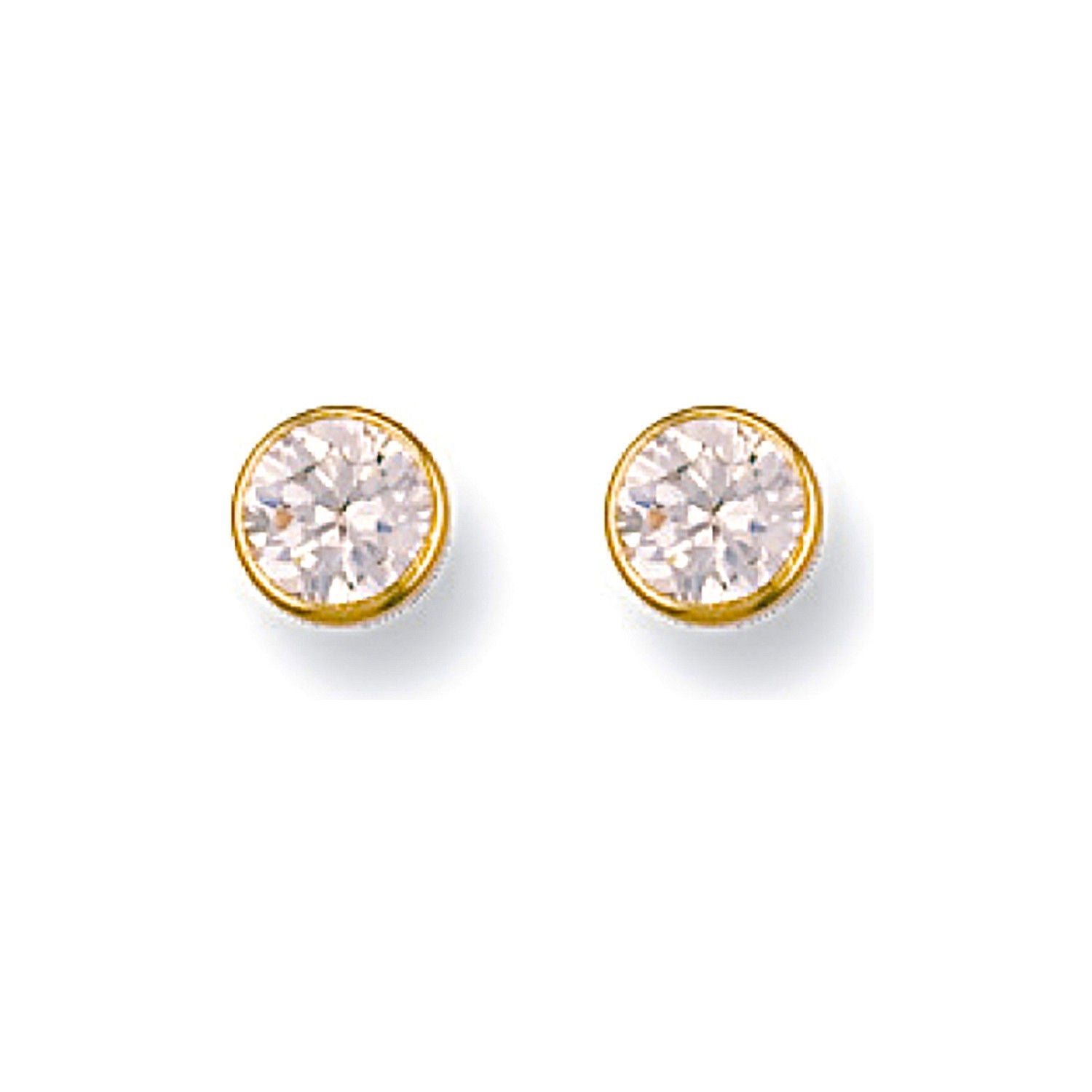 9ct 9ct Yellow Gold 5mm Rubover Set Cubic Zirconia Studs