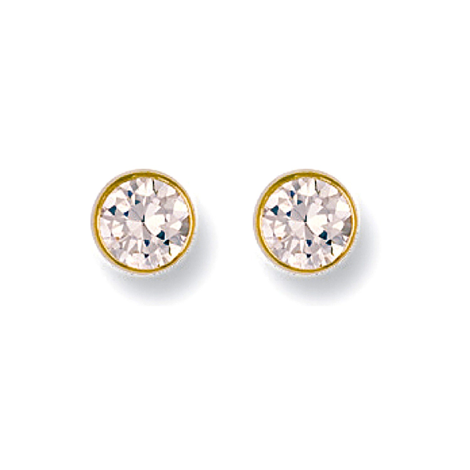 9ct 9ct Yellow Gold 6mm Rubover Set Cubic Zirconia Studs