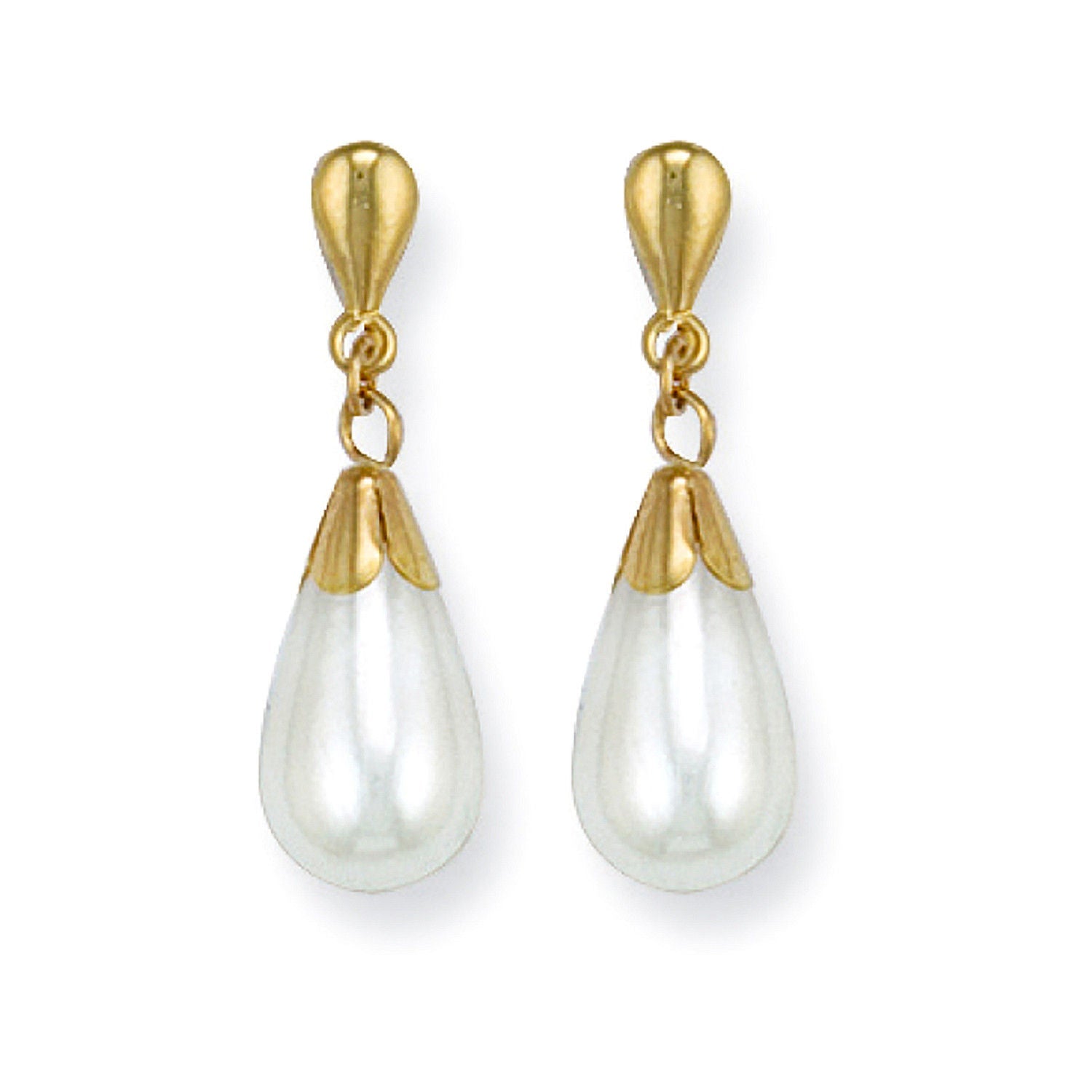 9ct Yellow Gold Simulated Pearl Drop Studs