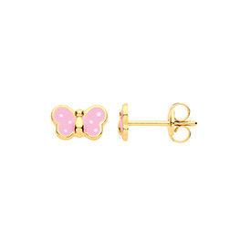 9ct 9ct Yellow Gold Enamelled Pink Butterfly Studs