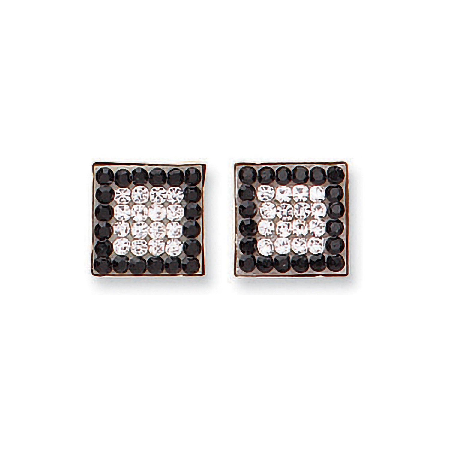 G Black & White Cz Square Studs