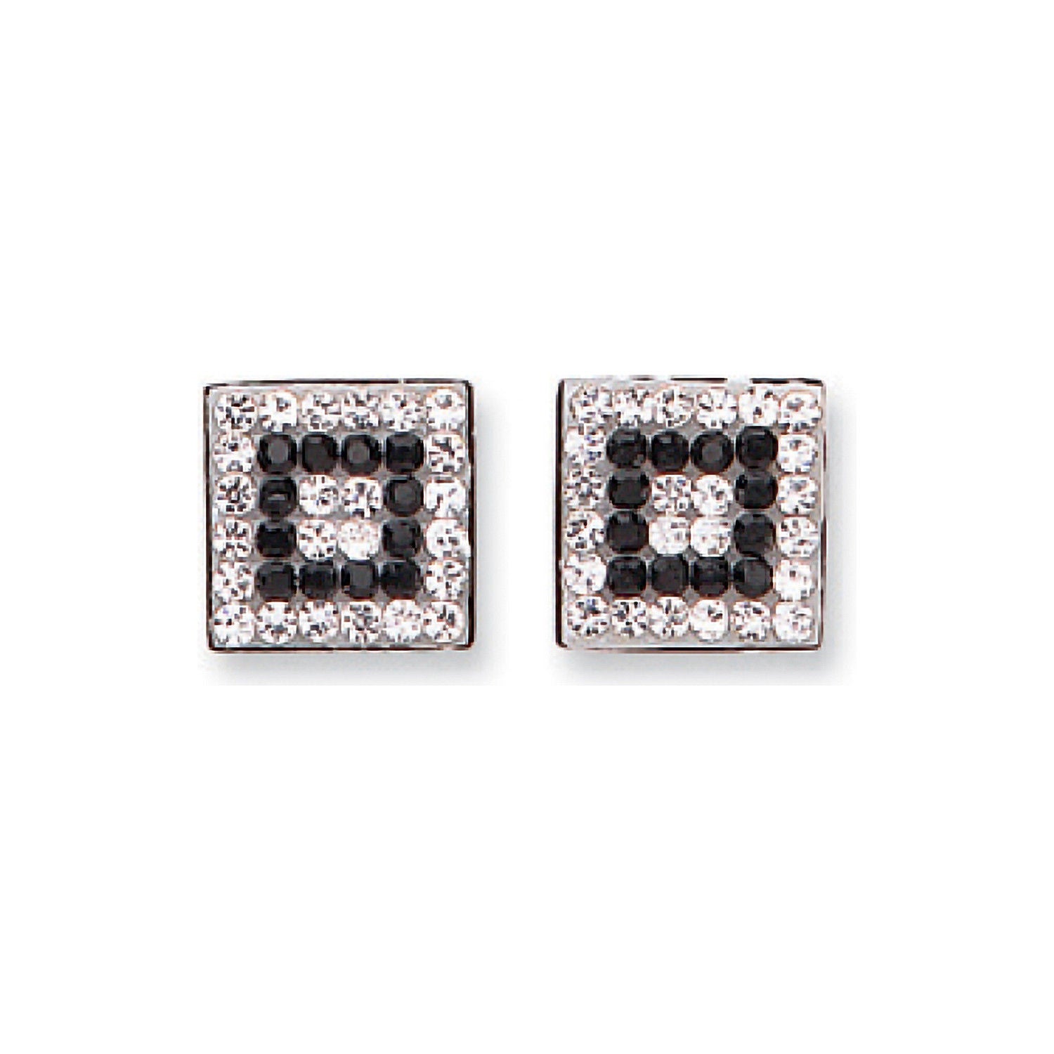 G Black & White Cz Square Studs
