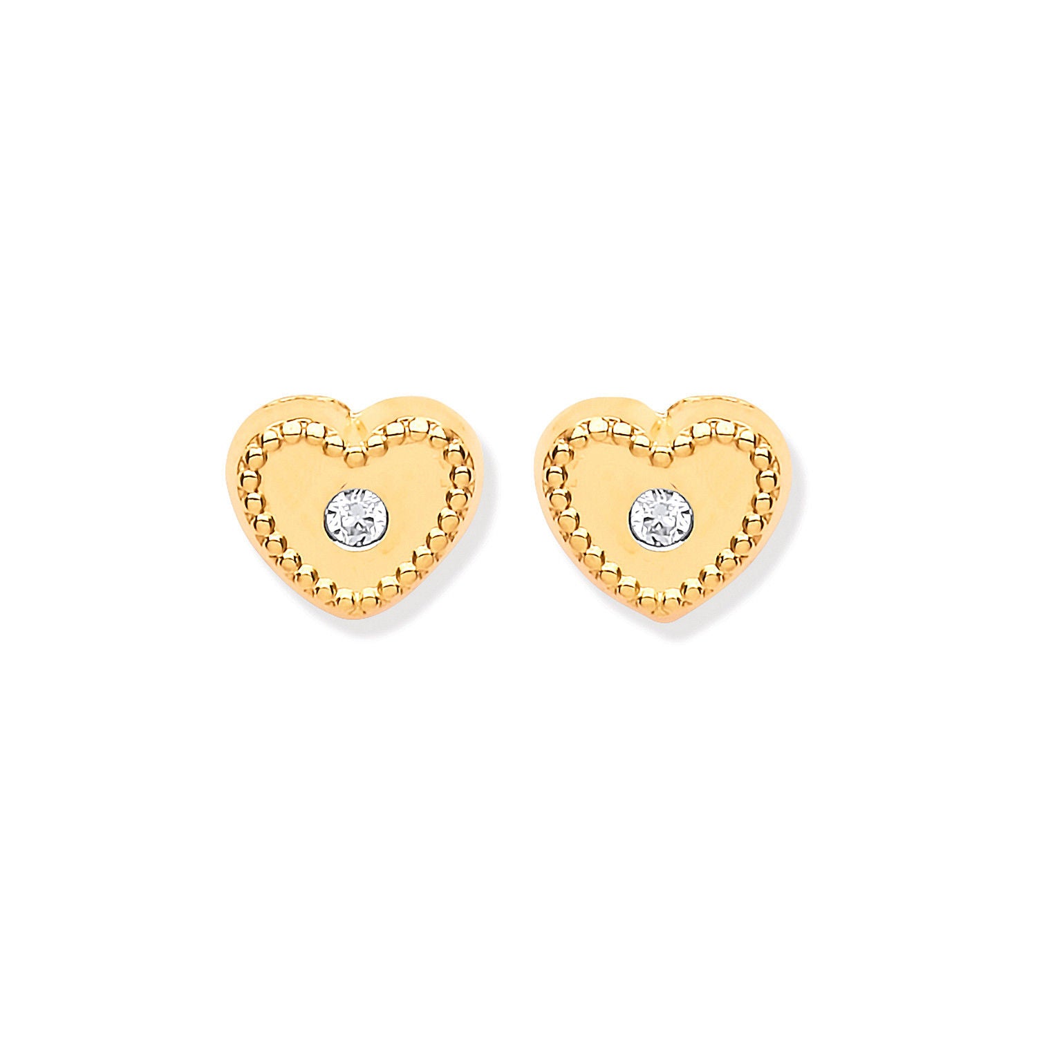 9ct Y/G Heart Ribbed Edge with CZ Studs