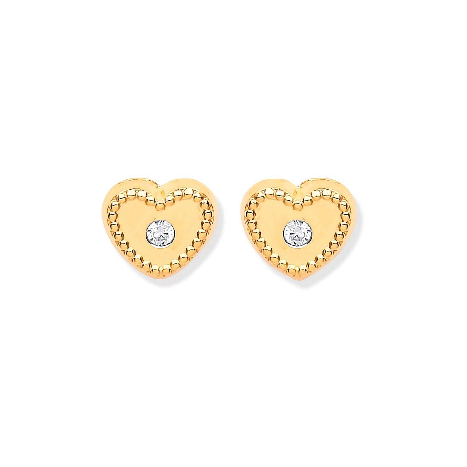 9ct 9ct Yellow Gold Heart Ribbed Edge with Cubic Zirconia Studs