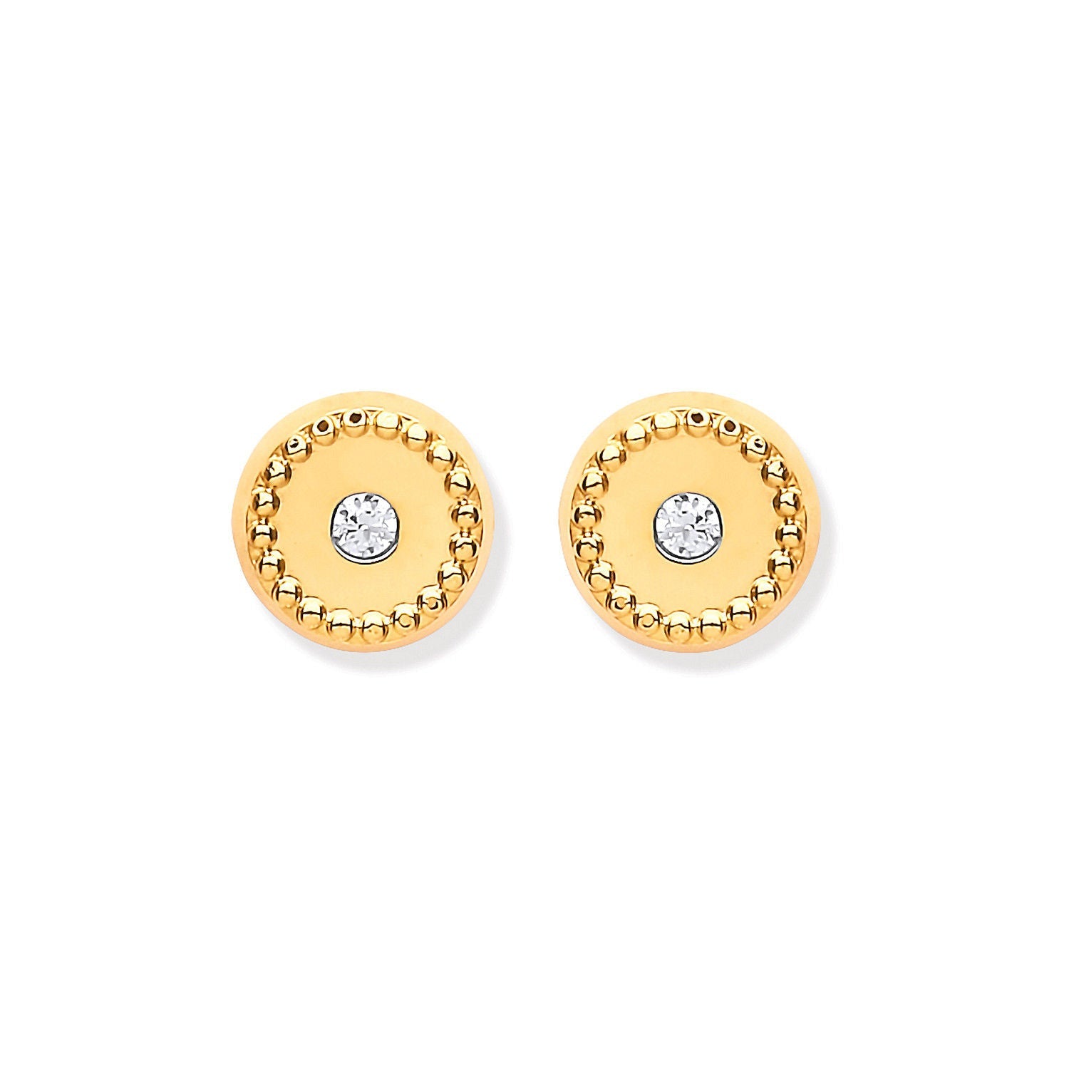 9ct 9ct Yellow Gold 6mm Ribbed Edge with Cubic Zirconia Studs