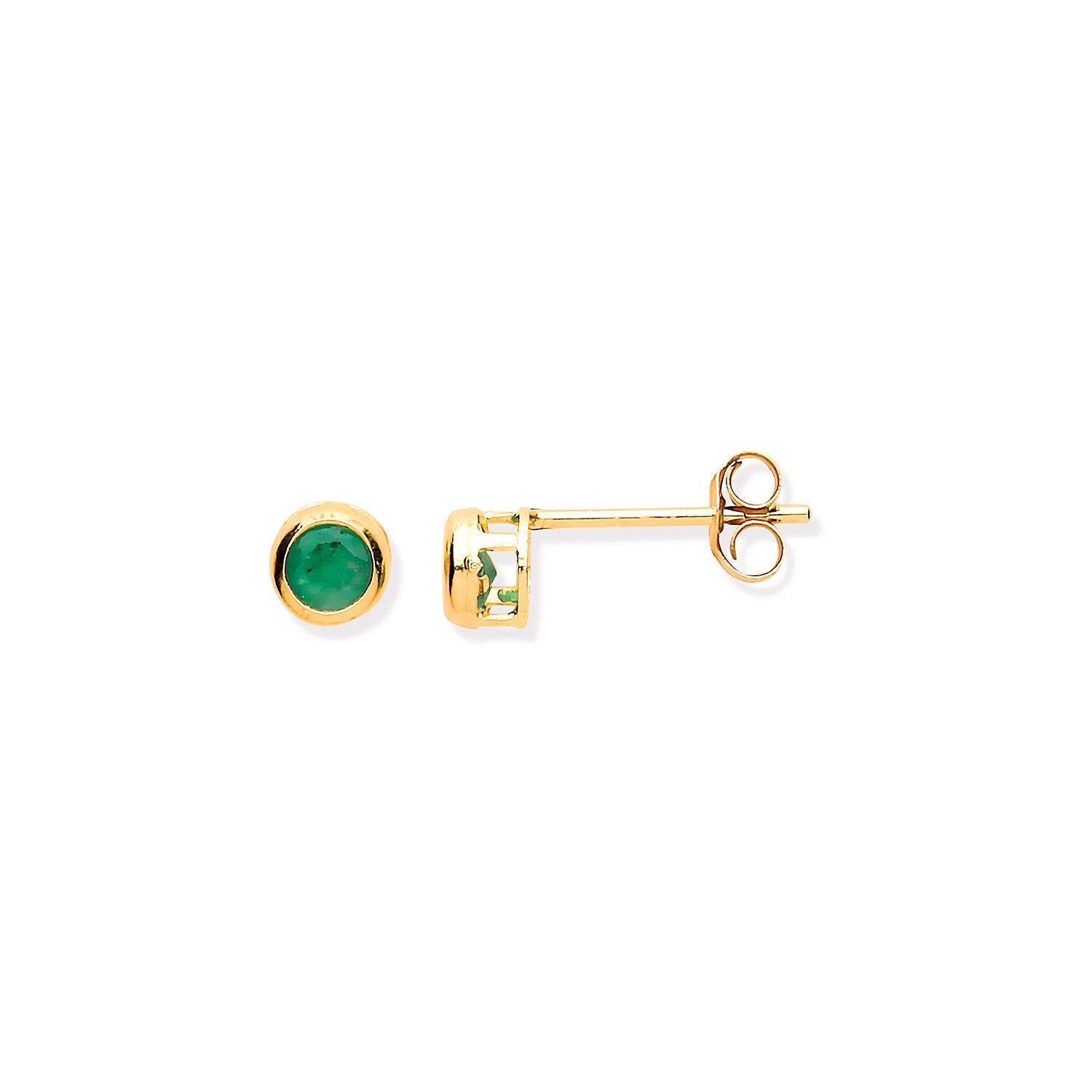 9ct 9ct Yellow Gold 3.8mm Emerald Rubover Studs
