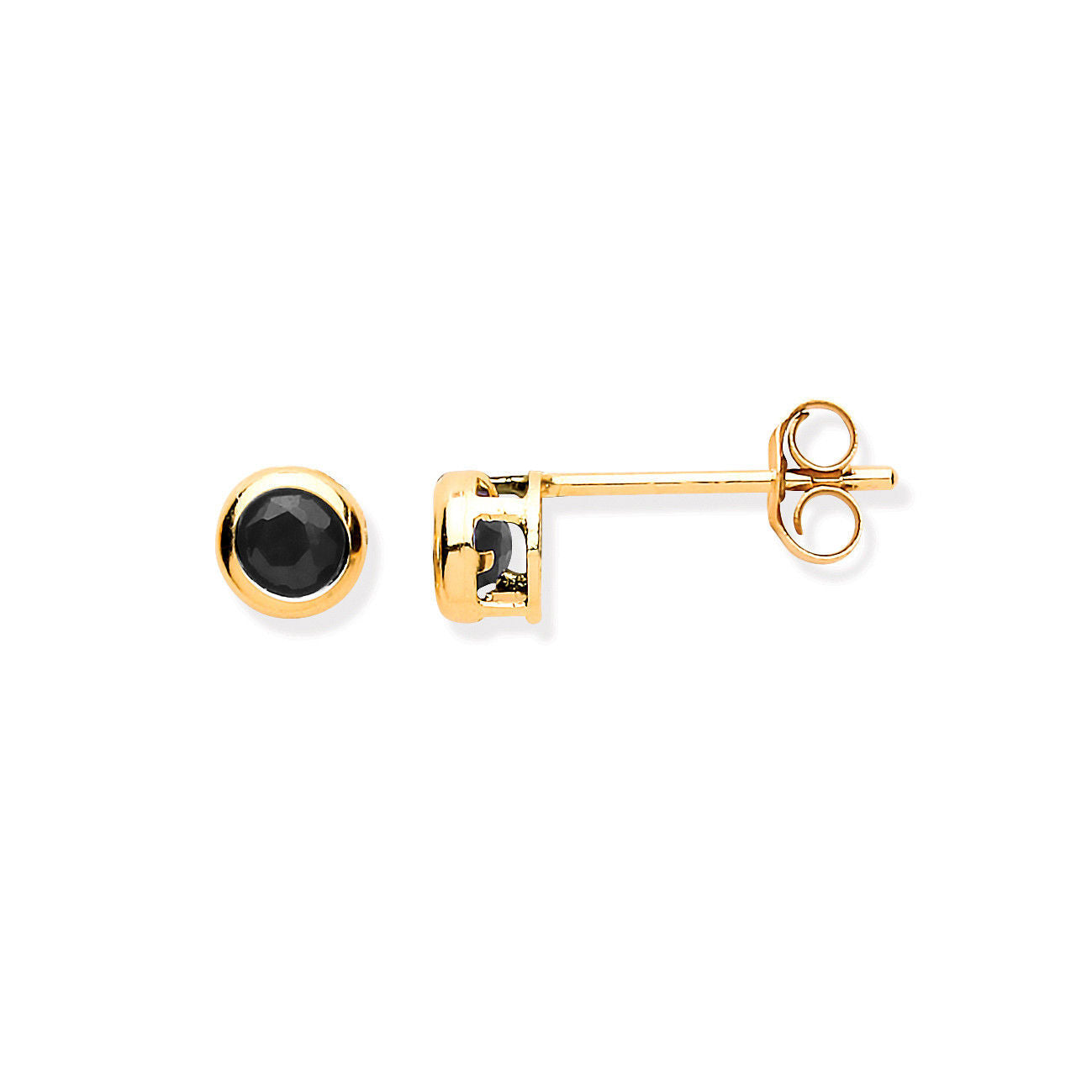 9ct 9ct Yellow Gold 3.8mm Black Sapphire Rubover Studs