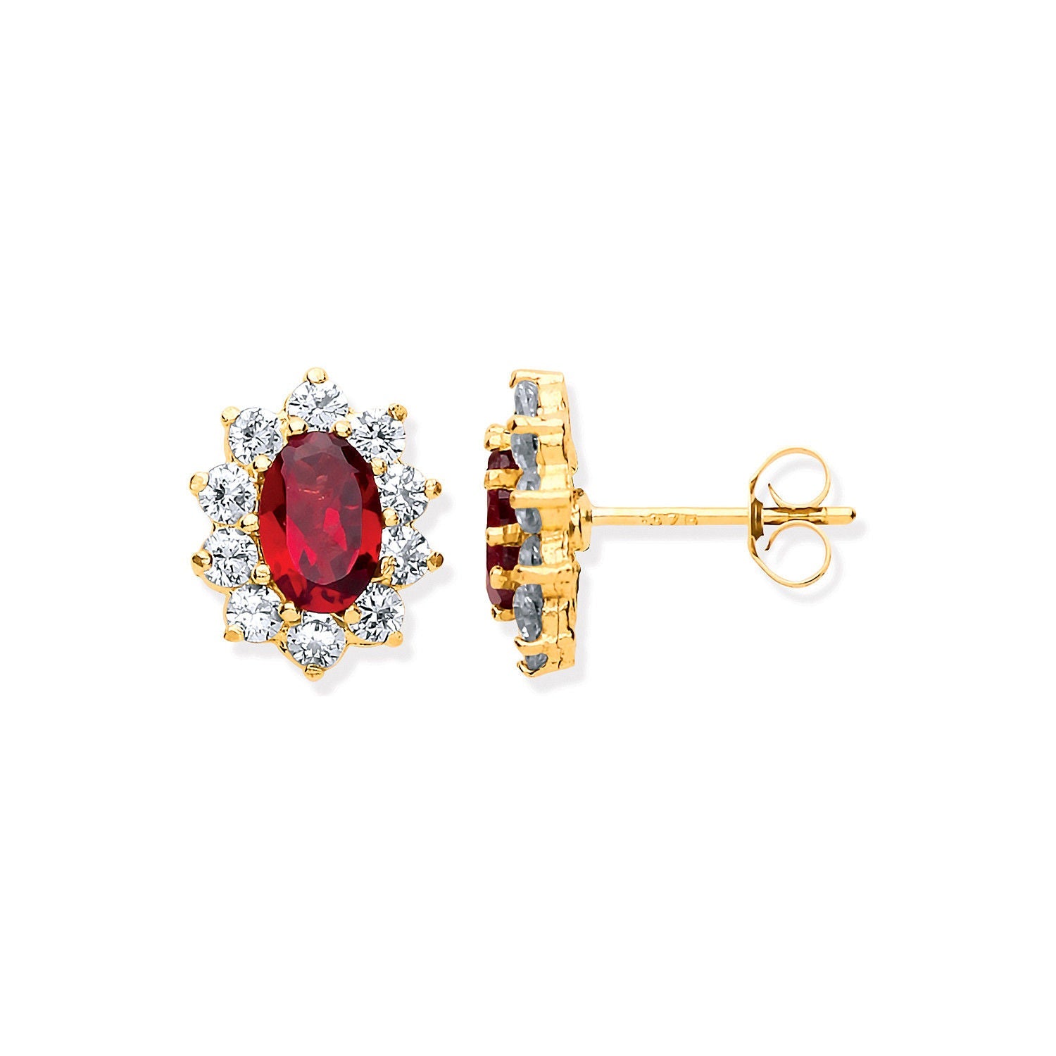 9ct 9ct Yellow Gold Ruby & CZs Cluster Studs