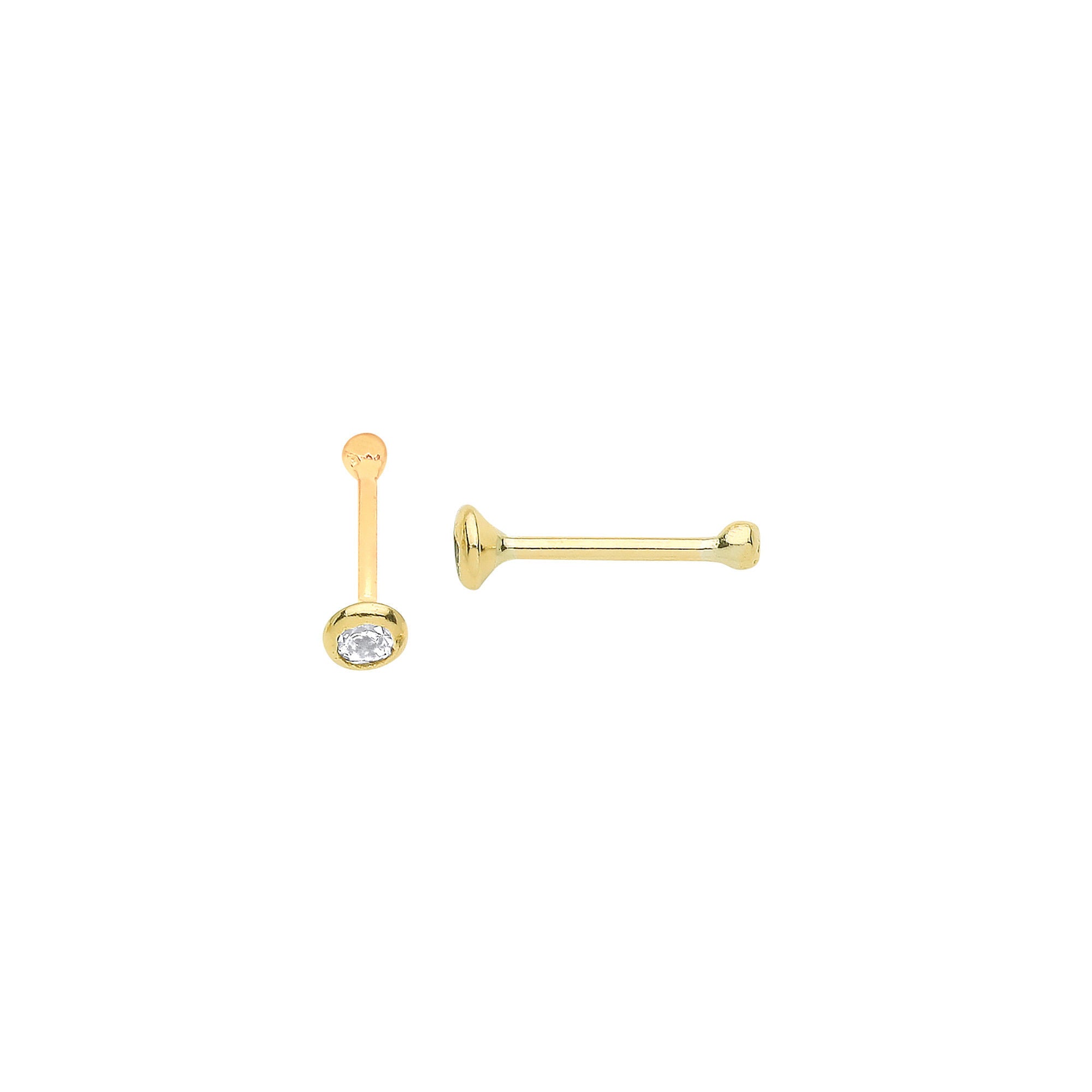 9ct Y/G Round Cz Nose Pin Stud